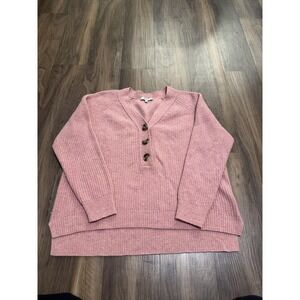 Madewell Lyle Ribbed Sweater Womens Small Pink V Neck Henley Wool Knit